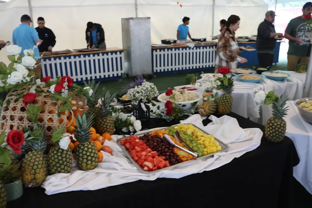 Fruit displays at the buffet tent